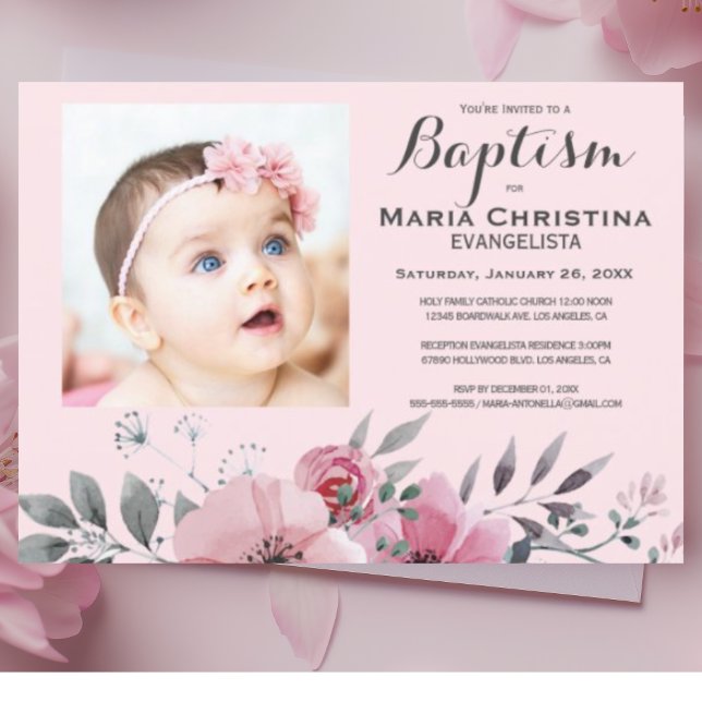 Soft Pink Floral BAPTISM Elegant  Invitation (Creator Uploaded)