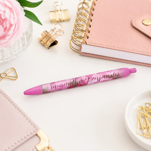 Soft Pink Floral Blue Ink Pen