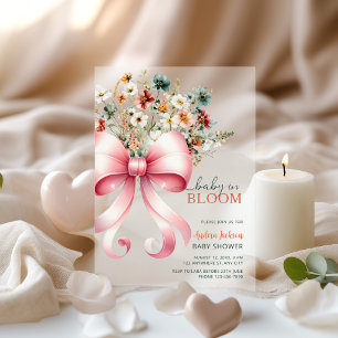 Soft Pink Floral Bow Baby in Bloom Girl Shower Acrylic Invitations