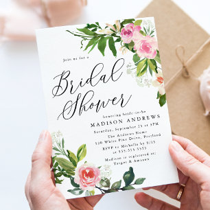 Soft Pink Floral Bridal Shower Invitation