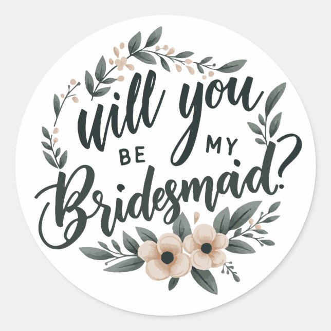 Soft Pink Floral Bridesmaid Proposal Decal Classic Round Sticker (Front)