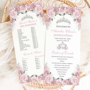 Soft Pink Floral Carriage Quinceañera Order Events Program