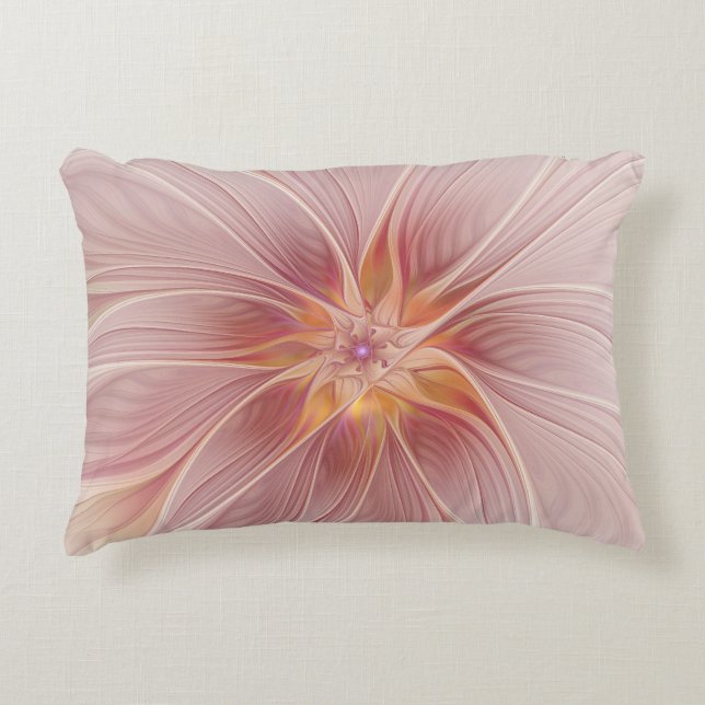 Soft Pink Floral Dream Abstract Fractal Art Flower Accent Pillow (Front)