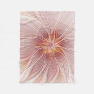 Soft Pink Floral Dream Abstract Fractal Art Flower Fleece Blanket