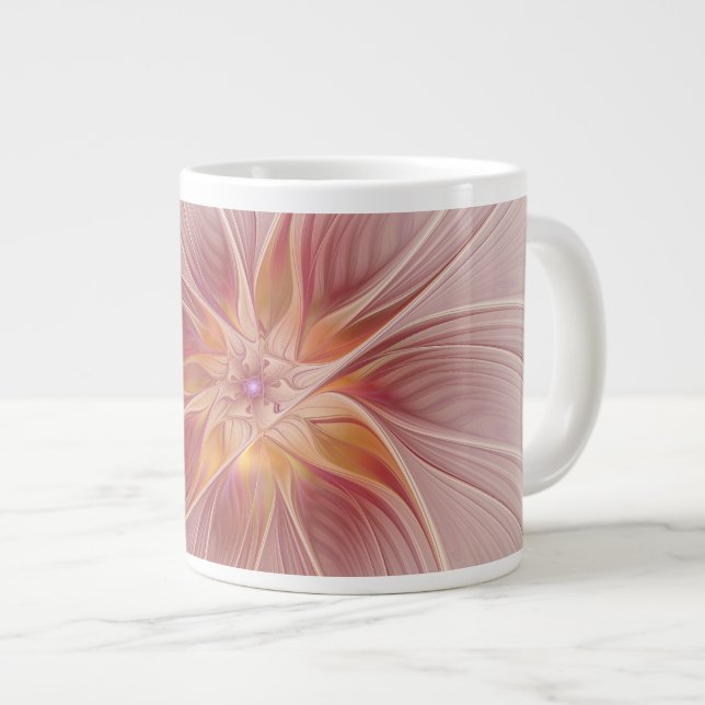 Soft Pink Floral Dream Abstract Fractal Art Flower Large Coffee Mug (Front Right)