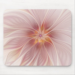 Soft Pink Floral Dream Abstract Fractal Art Flower Mouse Pad