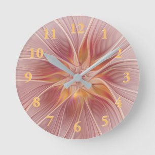Soft Pink Floral Dream Abstract Fractal Art Flower Round Clock