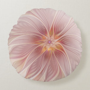 Soft Pink Floral Dream Abstract Fractal Art Flower Round Pillow
