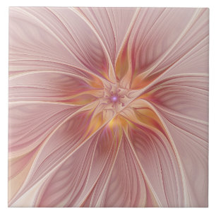 Soft Pink Floral Dream Abstract Fractal Art Flower Tile