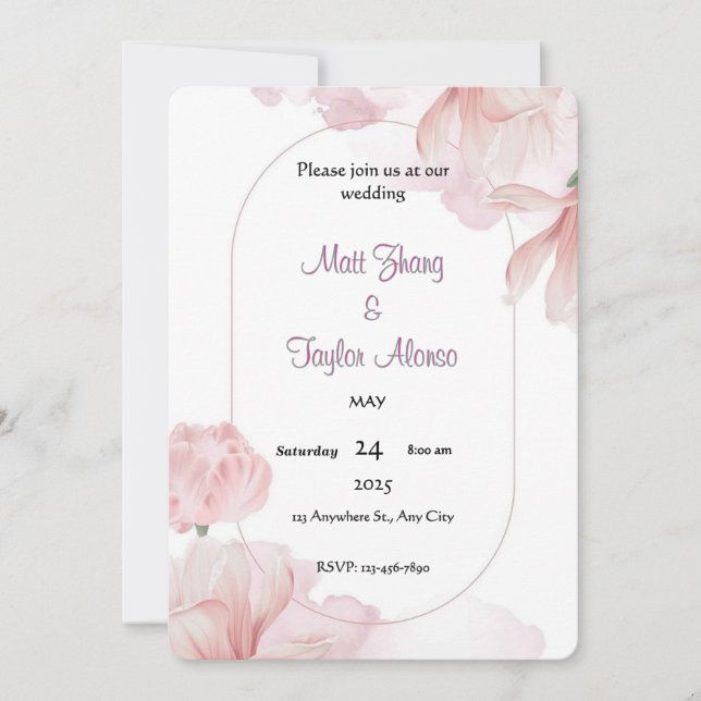 Soft Pink Floral Frame Invitation (Front)