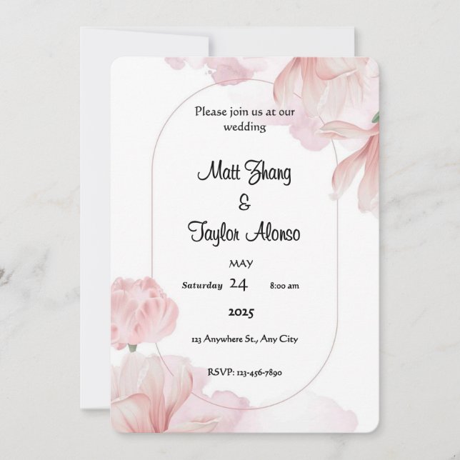 Soft Pink Floral Frame Invitation (Front)