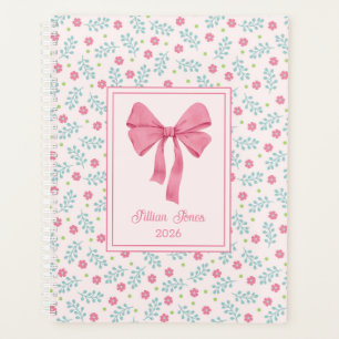 Soft Pink Floral Framed Pink Bow Custom Name Planner