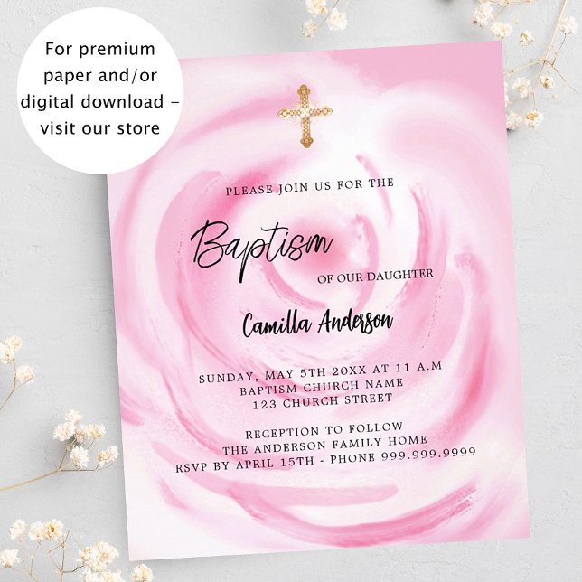 Soft pink floral girl budget Baptism invitation Flyer (Creator Uploaded)