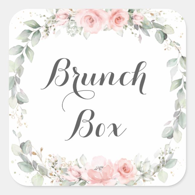 Soft Pink Floral Greenery Wreath Thank You Favour Square Sticker (Front)