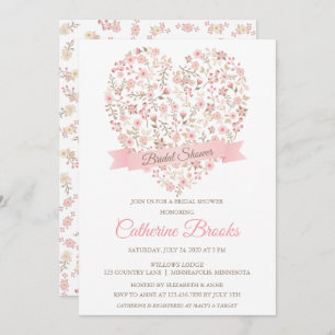 Soft Pink Floral Heart Bridal Shower Invitation
