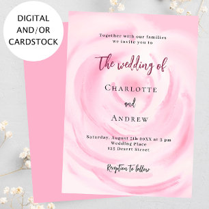 Soft pink floral rose wedding invitation