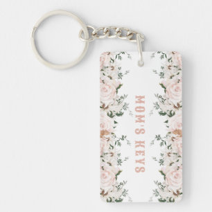 Soft Pink Floral Roses, Personalized Keychain