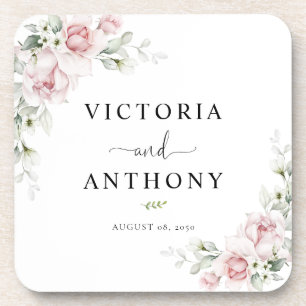 Soft Pink Floral Square Wedding Coaster
