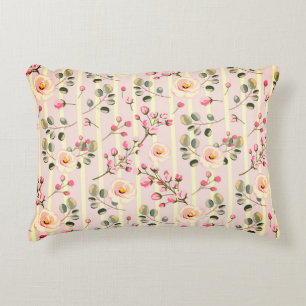 Soft Pink Floral Stripe Pattern Accent Pillow