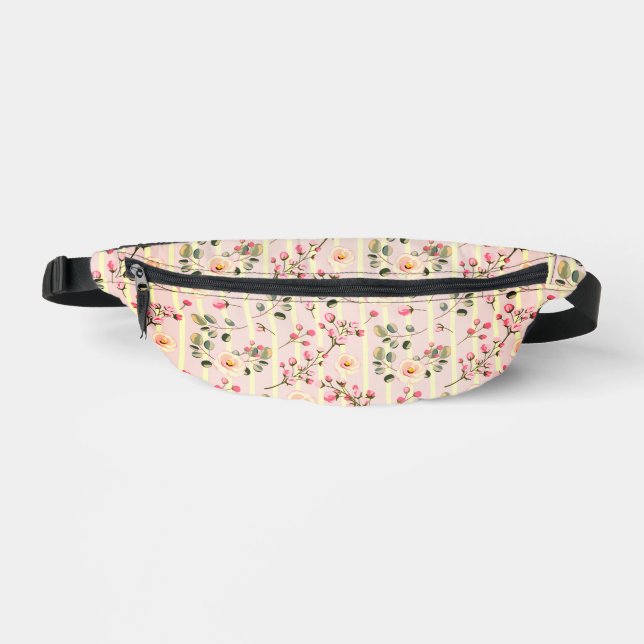 Soft Pink Floral Stripe Pattern Fanny Pack (Front)
