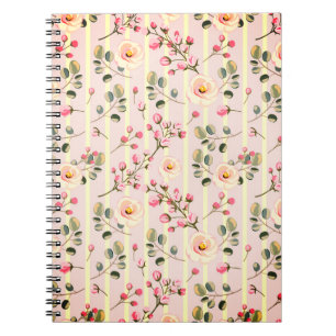 Soft Pink Floral Stripe Pattern Notebook