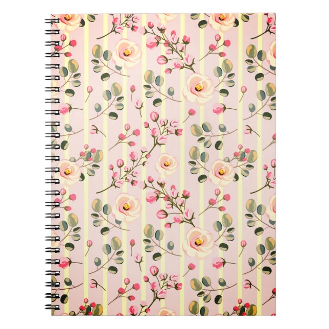 Soft Pink Floral Stripe Pattern Notebook (Front)