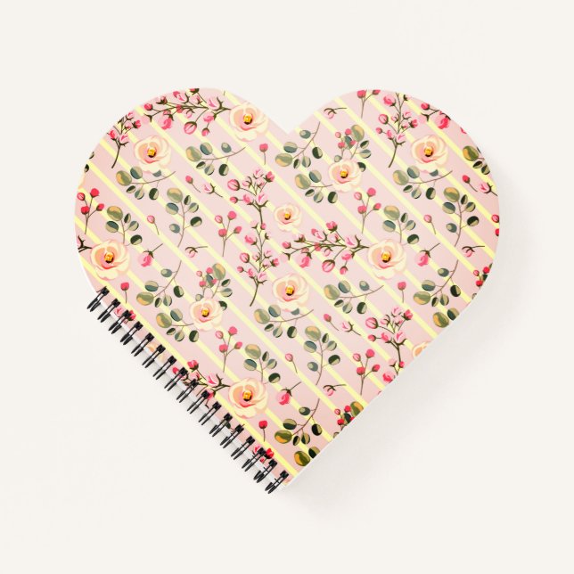 Soft Pink Floral Stripe Pattern Notebook (Front)
