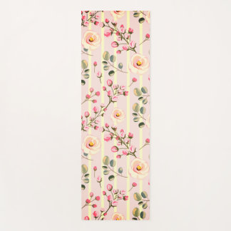 Soft Pink Floral Stripe Pattern Yoga Mat