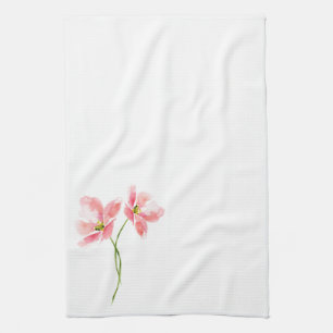 Soft pink floral watercolor kitchen towel