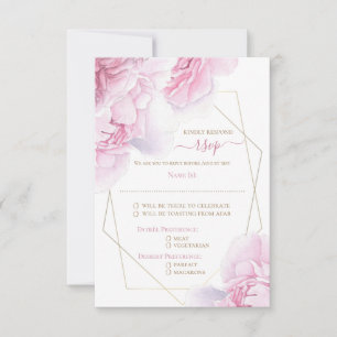 Soft pink floral watercolor peony wedding RSVP Card