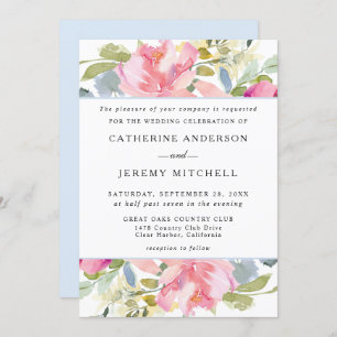 Soft Pink Floral Watercolor Wedding Invitation