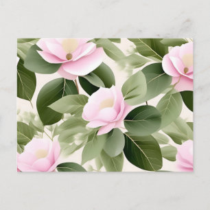 Soft Pink Floral  With Eucalyptus Leaves Pattern Postcard