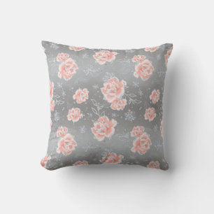 Soft Pink Florals & Snowflakes Throw Pillow