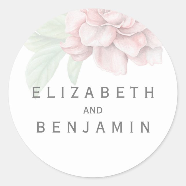 Soft Pink Flower Elegant White Wedding Classic Round Sticker (Front)