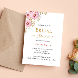 Soft Pink Flowers Greenery Gold Bridal Shower Invitation