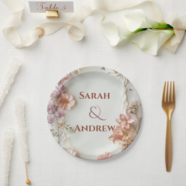 Soft Pink Flowers Paper Plate (Wedding)