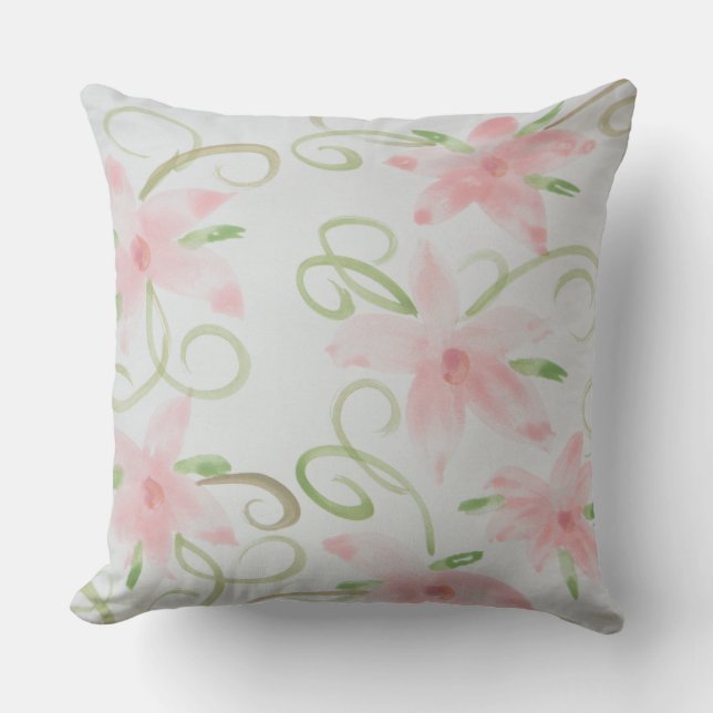Soft Pink Flowers Throw Pillow (Front)