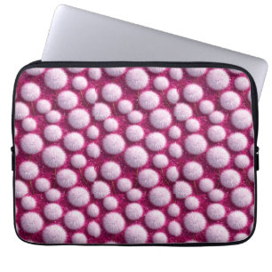 Soft Pink Fluffy Balls on Glittery Vibrant Magenta Laptop Sleeve