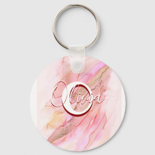 Soft Pink Fluid Alcohol Ink Keychain