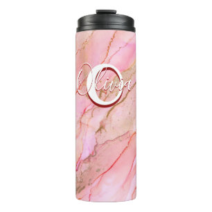 Soft Pink Fluid Alcohol Ink Thermal Tumbler