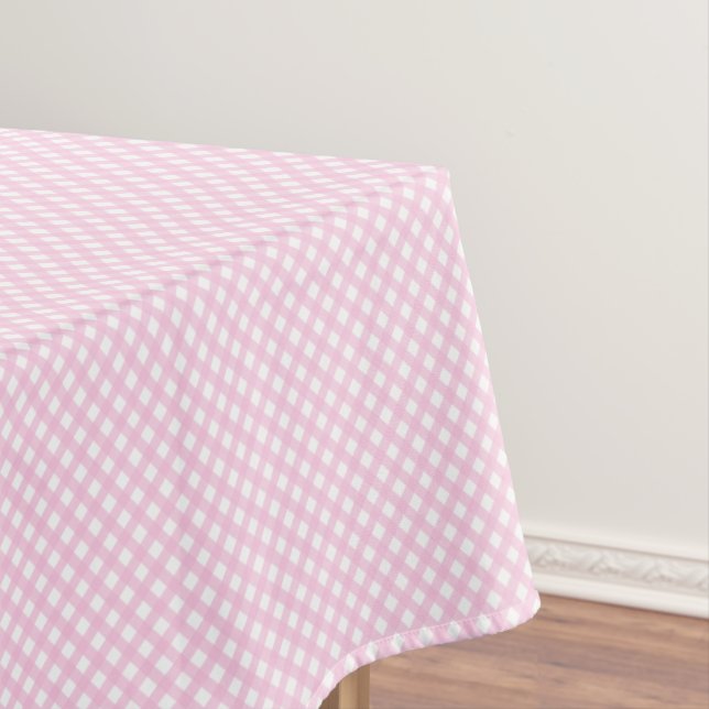 Soft Pink Gingham Pattern Tablecloth (In Situ)