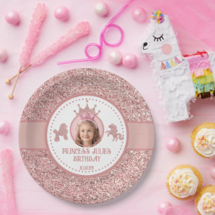 Soft Pink glitter sparkle princess birthday  Paper Plate