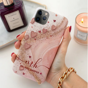 soft pink gold glitter hearts  iPhone 11 pro max case
