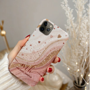 soft pink gold glitter hearts  iPhone 11 pro max case