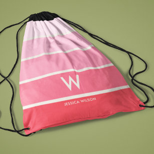 Soft Pink Gradient Striped Monogram Personal Drawstring Bag