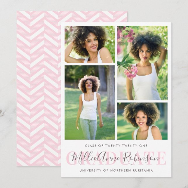 Soft Pink | Graduate Script 4 Photos Graduation Invitation (Front/Back)