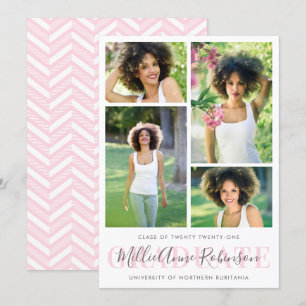 Soft Pink   Graduate Script 4 Photos Graduation Invitation