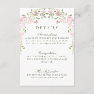 Soft Pink Green Floral Border Wedding Details Enclosure Card