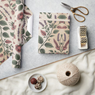 Soft Pink & Green Floral Wrapping Paper