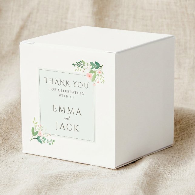 Soft pink greenery names wedding favor box (Soft pink greenery names wedding favor boxes.)